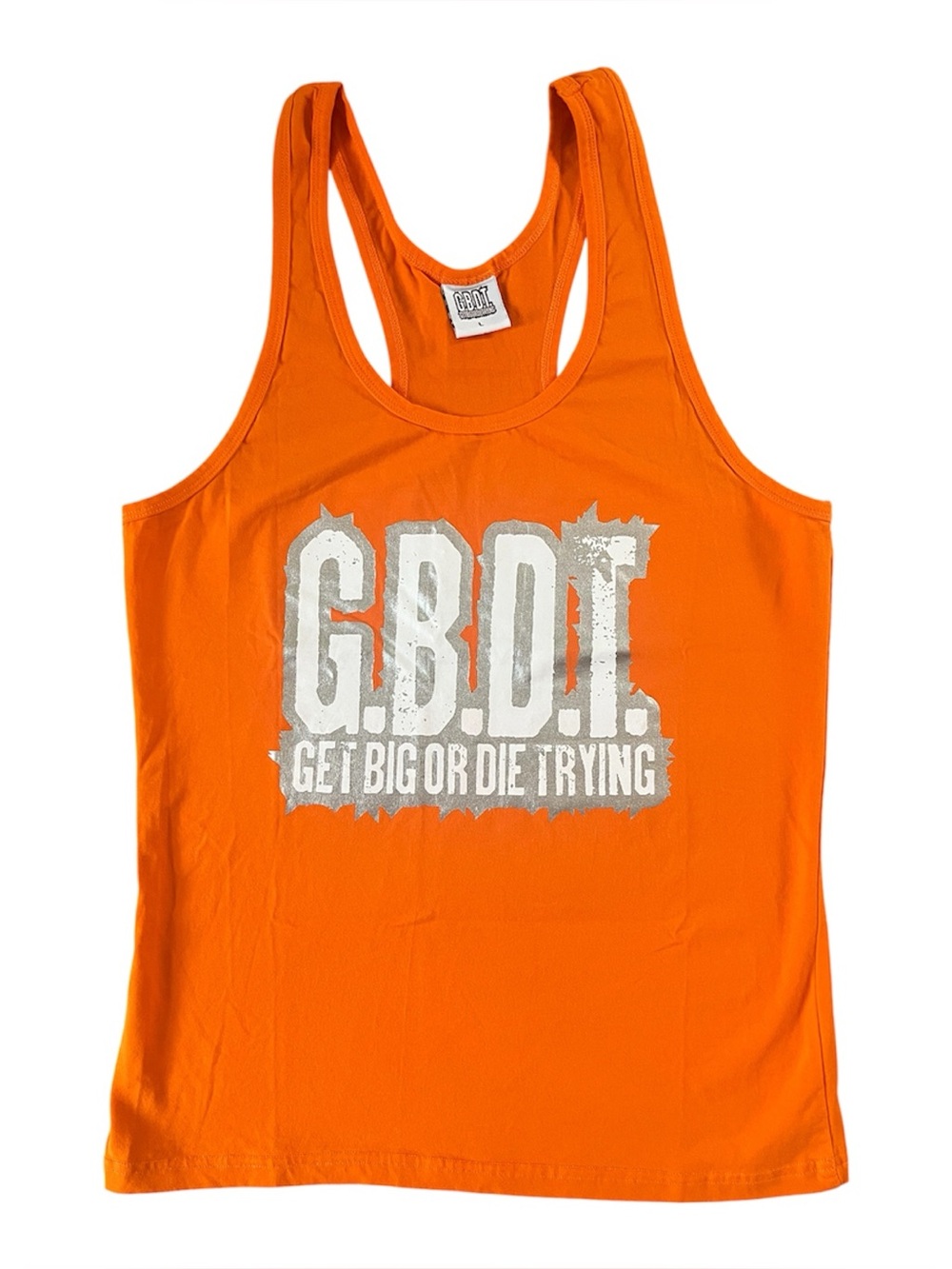 GBDT Fitness Tank Top Women’s L Get Big Or Die Trying Orange Sports Gym Athletic